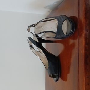 Black patent and snake slingbacks